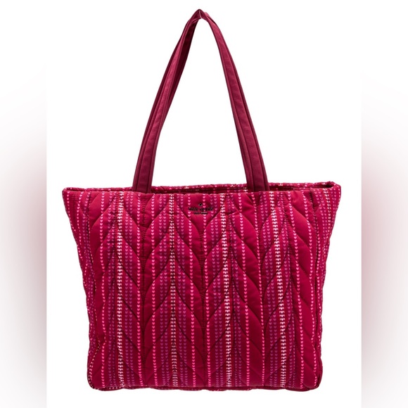 Kate Spade Nylon Red Heart Striped Satchel Shoulder Bag EUC